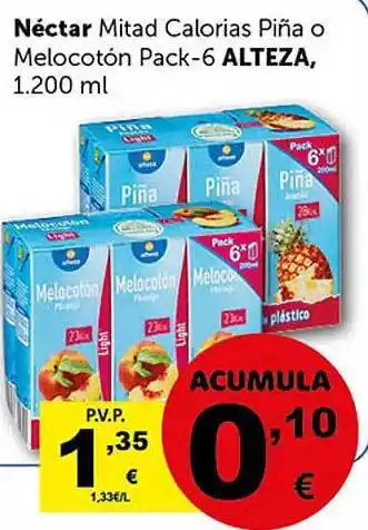 Masymas Néctar mitad calorias piña o melocotón pack-6 alteza oferta