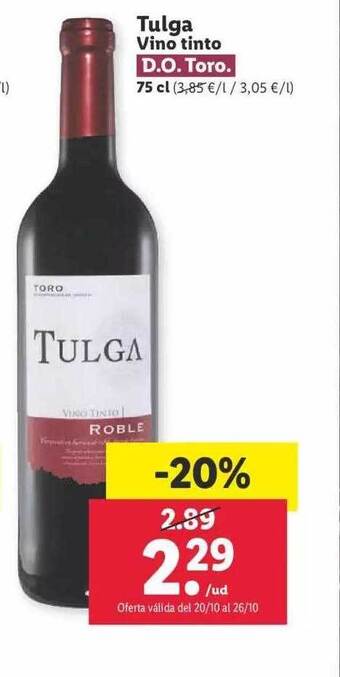 Lidl Tulga vino tinto d.o. toro oferta