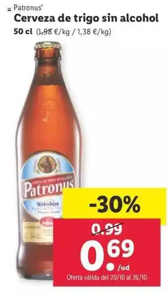 Lidl Patronus cerveza de trigo sin alcohol oferta