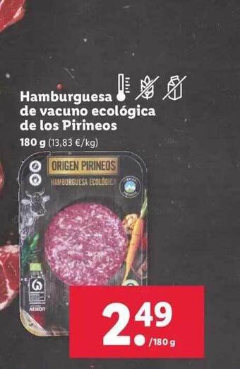Lidl Hamburguesa de vacuno ecológica de los pirineos oferta