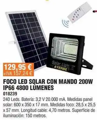 Optimus Foco led solar con mando 200w ip66 4800 lúmenes oferta