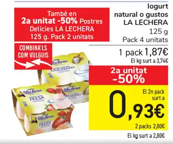 Carrefour La Lechera logurt natural o gustos 125g oferta