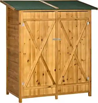 Amazon Outsunny caseta de jardín de madera 140x75x160 cm cobertizo para almacenaje de herramientas con techo asfáltico estantería... oferta