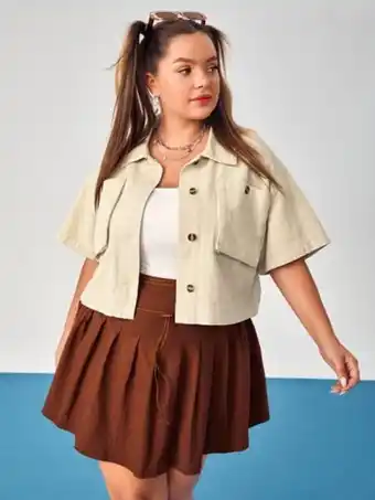 Shein Cazadora mezclilla de hombros caídos con parche de bolsillo oferta