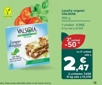 Carrefour Lasaña vegetal valsoia oferta