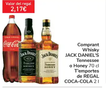 Carrefour Coca-Cola 2L, Jack Daniel's Comprant Whisky Tennessee o Honey 70cl T'emportes de Regal oferta