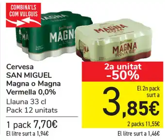 Carrefour San Miguel Magna o Magna Vermella 0,0% Cervesa 33cl oferta