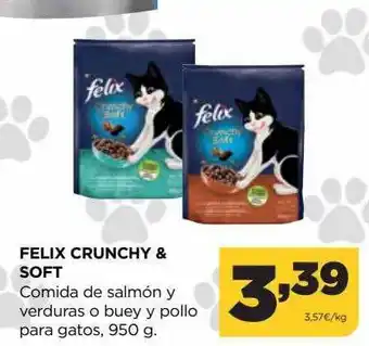 Alimerka Felix crunchy & soft comida de salmón y verduras o buey y pollo para gatos oferta