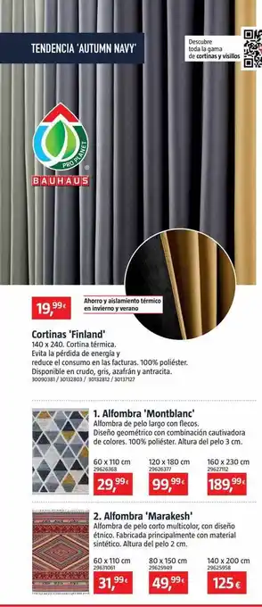 Bauhaus Cortinas 'finland' 1. alfombra 'montblanc' 2. alfombra 'marakesh' oferta