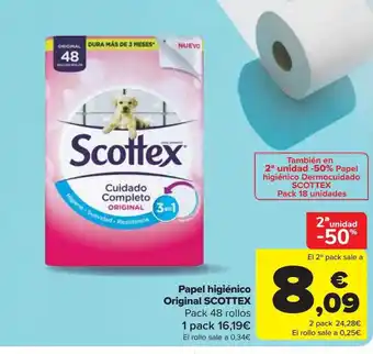 Carrefour 2a unidad -50% papel higiénico original scottex pack 48 oferta