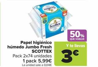 Carrefour Papel higiénico húmedo jumbo fresh scottex oferta