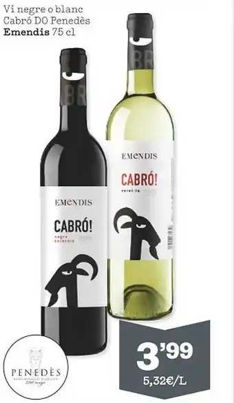 Sorli Vi negre o blanc cabró do penedès emendis oferta