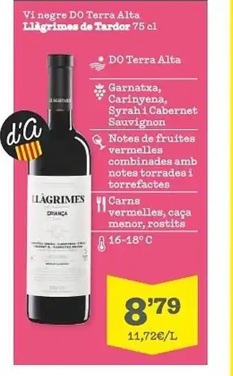 Sorli Vi negre do terra alta llàgrimes de tardor oferta