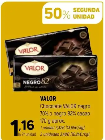 Coviran Valor Chocolate Valor Negro 70% oferta