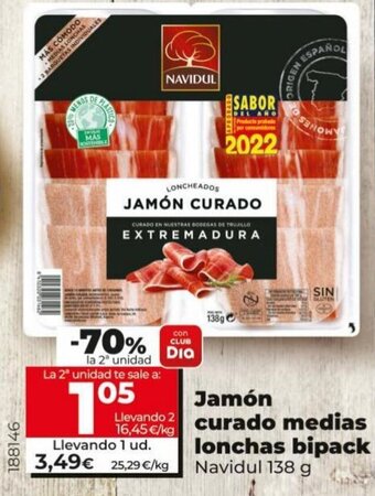 Dia Jamón Curado Medias Lonchas Bipack oferta
