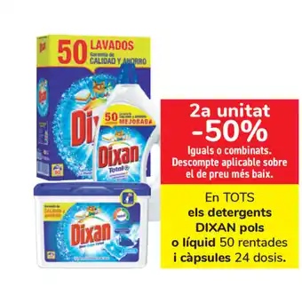 Carrefour Dixan els detergents pols o liquid 50 rentades i cápsules 24 dosis oferta