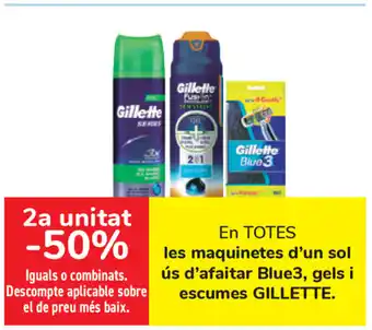 Carrefour Gillet les maquinetes d'un sol ús d'afaitar Blue3, gels i escumes oferta