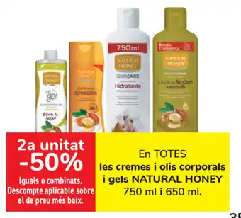 Carrefour Natural Honey les cremes i olis corporals i gels 750ml i 650ml oferta