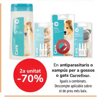 Carrefour antiparasitaris o xampús per a gossos o gats Carrefour oferta