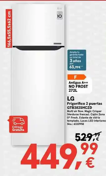 Worten Lg Frigorifico 2 Puertas Gtb382shczd oferta