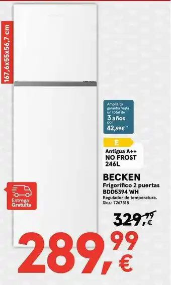 Worten Becken Frigorifico 2 Puertas Bdd5394 Wh oferta