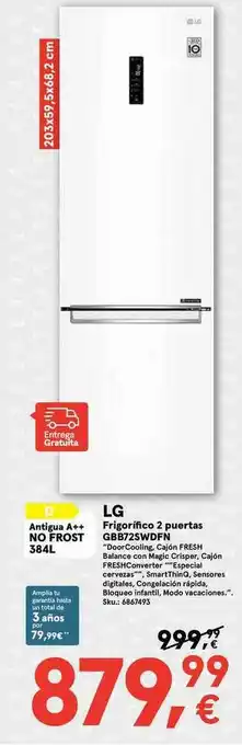 Worten Lg Frigorifico 2 Puertas Gbb72swdfn oferta