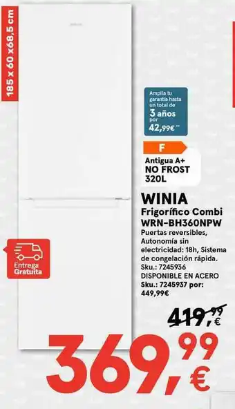 Worten Winia Frigorifico Combi Wrn-bh360npw oferta
