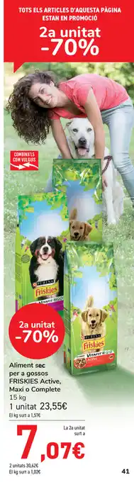 Carrefour Friskies Active Aliment sec per a gossos Maxi o Complete 15kg oferta