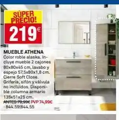Bricoking Super precio! 219 mueble athena color roble alaska. in-cluye mueble 2 cajones 80x80x45 cm, lavabo y espejo 57,5x80x1,8 cm. oferta
