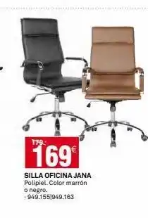 Bricoking 169€ silla oficina jana polipiel. color marrón o negro. -949.155/949.163 oferta
