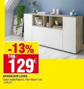 Bricoking -13% 149€ aparador loira 129€ color roble/blanco. 76x150x41 cm. -479.37 oferta