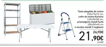 Carrefour Taula Plegable de resina, Cofre de resina Karisma, Prestatgeria metall fusta, o escales metall 2 esglaons oferta