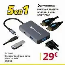 Dynos Informática 5en1 |2x hdmi conector tipo c para carga conector vga usb 3.0 xphoenix docking station portable hub usb tipo c xhorx 2 oferta