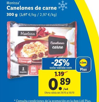 Lidl Canelones de Carne oferta