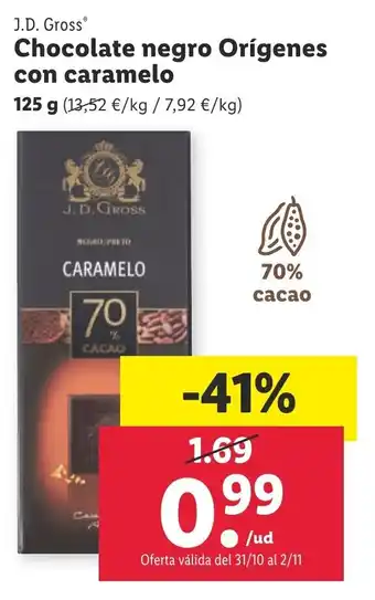 Lidl Chocolate Negro Origenes Con Caramelo oferta