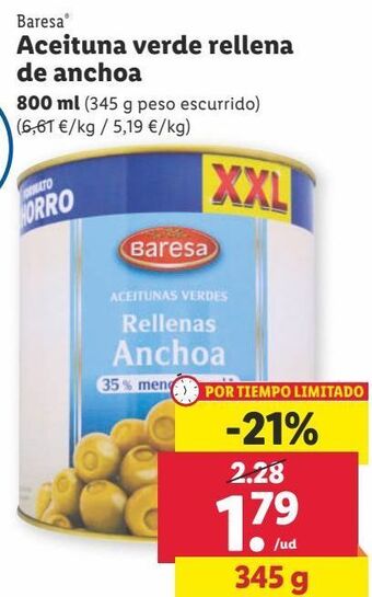 Lidl Aceitunas rellenas de anchoa baresa oferta