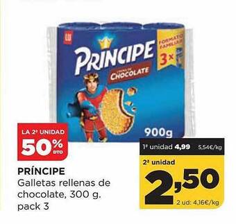 Alimerka La 2a unidad 50% dto príncipe galletas rellenas de chocolate pack 3 oferta