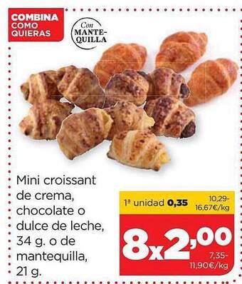 Alimerka Mini croissant de crema chocolate o dulce de leche o de mantequilla oferta