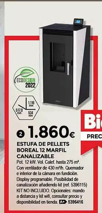 BigMat Estufa de pellets boreal 12 marfil canalizable oferta