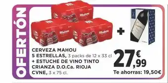 Supercor Cerveza mahou 5 estrelas + estuche de vino tinto crianza d.o.ca. rioja cvne oferta