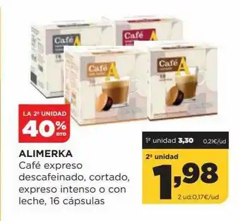Alimerka La 2a unidad 40% dto alimerka café expresso descafeinado cortado expreso intenso o con leche 16 oferta