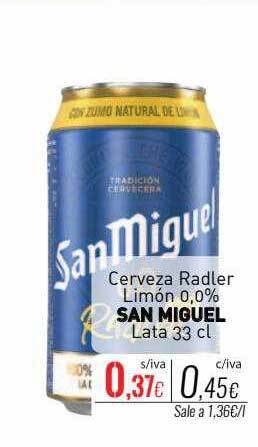 Cuevas Cash Cerveza radler limón 0.0% san miguel lata oferta