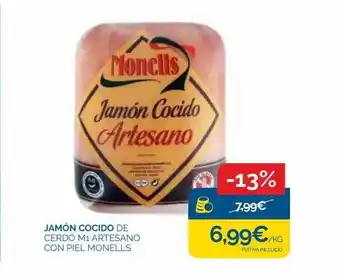 Cash Ecofamilia Jamón cocido de cerdo m1 artesano con piel monells oferta