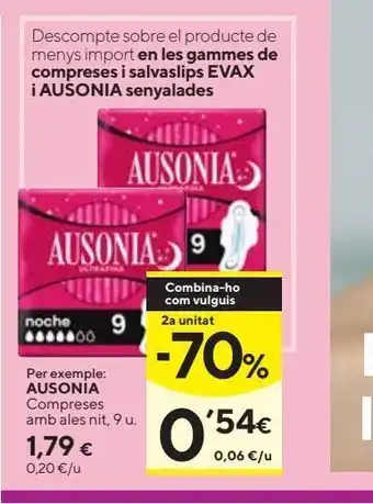 Caprabo Ausonia compresa alas noche 9 uds oferta