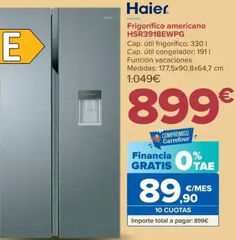 Carrefour Frigorífico americano hsr3918ewpg haier oferta