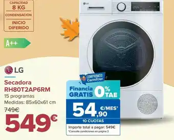 Carrefour Secadora rh80t2ap6rm lg oferta