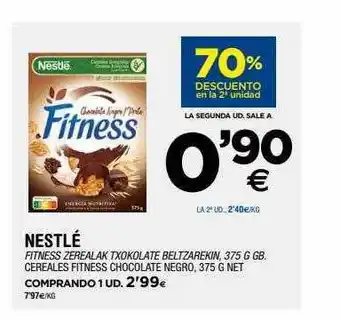 BM Supermercados 70% descuento en la 2a unidad nestlé cereales fitness chocolate negro oferta