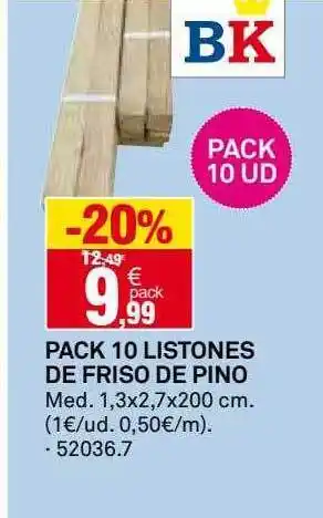 Bricoking Pack 10 listones de friso de pino bk oferta