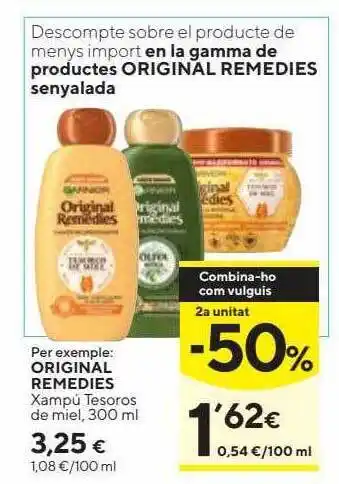 Caprabo 2a unitat -50% original remedies xampú tesoros de miel oferta