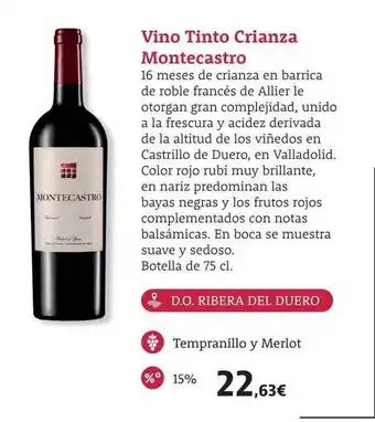 Supermercados Sánchez Romero Vino tinto crianza montecastro oferta